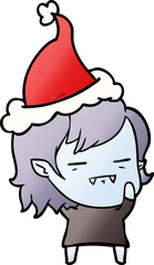 gradient cartoon of a undead vampire girl wearing santa hat