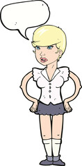 cartoon woman with hands on hips with speech bubble