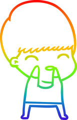 rainbow gradient line drawing happy cartoon boy