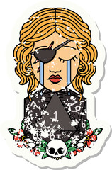 crying human rogue with natural one d20 roll grunge sticker