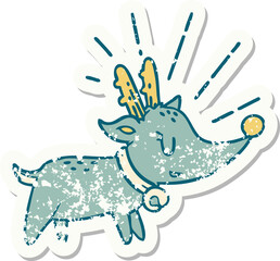 grunge sticker of tattoo style christmas reindeer