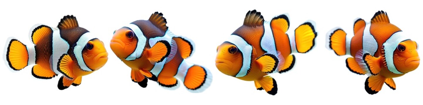 Set of clown anemonefish isolated on transparent background