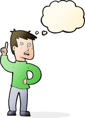 cartoon boy with idea with thought bubble