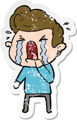distressed sticker of a cartoon crying man