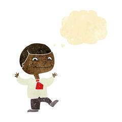 cartoon happy boy with thought bubble