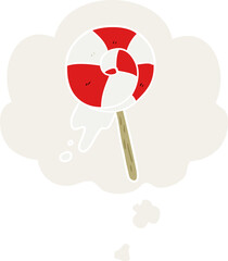 cartoon lollipop and thought bubble in retro style