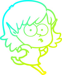 cold gradient line drawing cartoon elf girl staring