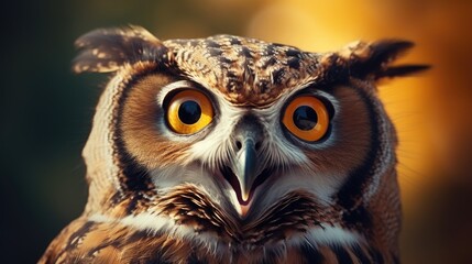 Funny cartoon owl with big eyes and smile