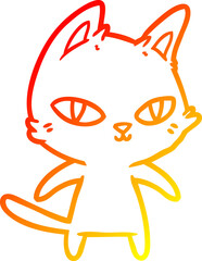 warm gradient line drawing cartoon cat staring