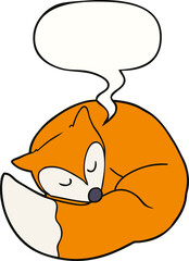 cartoon sleeping fox and speech bubble
