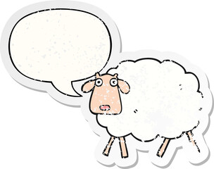 cartoon sheep and speech bubble distressed sticker