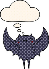 cartoon bat and thought bubble in comic book style