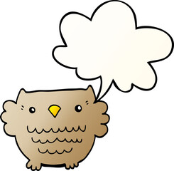 cartoon owl and speech bubble in smooth gradient style