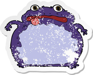 retro distressed sticker of a cartoon funny frog