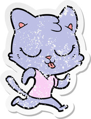 distressed sticker of a cartoon cat