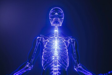 a skeleton with glowing lights