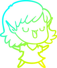 cold gradient line drawing cartoon elf girl