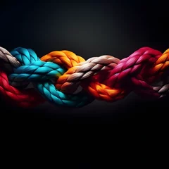 Foto op Plexiglas Team rope diverse strength connect partnership together teamwork unity communicate support. Strong diverse network rope team concept integrate braid color background cooperation empower power © MdRazib