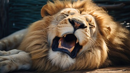 Close up of winking lion - obrazy, fototapety, plakaty