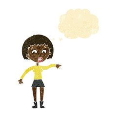 cartoon surprised woman with thought bubble