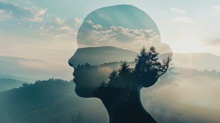 double exposure of beautiful landscape and woman face