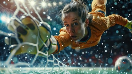 Fototapeta na wymiar woman football goalkeeper
