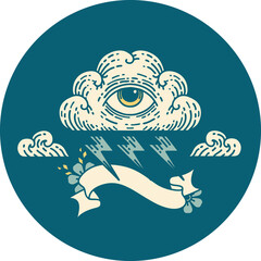 icon with banner of an all seeing eye cloud