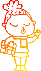warm gradient line drawing cartoon calm woman