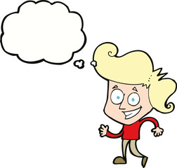 cartoon grinning man with thought bubble