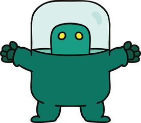 cartoon doodle of an alien in a suit
