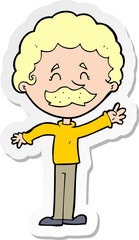sticker of a cartoon man with mustache waving