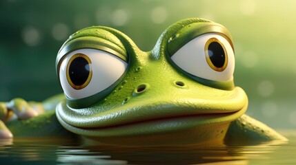 Cartoon frog with big eyes - obrazy, fototapety, plakaty