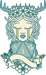 crying elf druid character face with natural one roll illustration