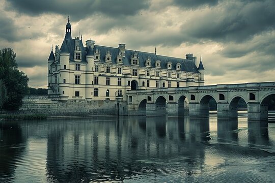 Medieval Haunted Castle, Gloomy Chateau, Old France Architecture, Chenonceau, Copy Space