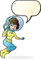 cartoon space woman with speech bubble