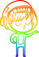 rainbow gradient line drawing cartoon astronaut woman