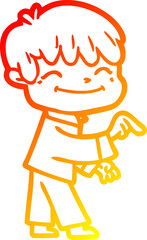 warm gradient line drawing cartoon happy boy
