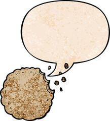 cartoon cookie and speech bubble in retro texture style