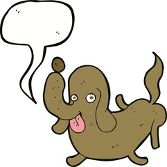 cartoon dog sticking out tongue with speech bubble