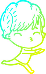 cold gradient line drawing cartoon woman thinking