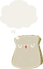 cartoon slice of bread and thought bubble in retro style