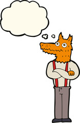 cartoon funny fox with thought bubble