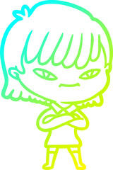cold gradient line drawing cartoon woman