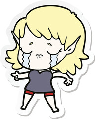 sticker of a cartoon crying elf girl