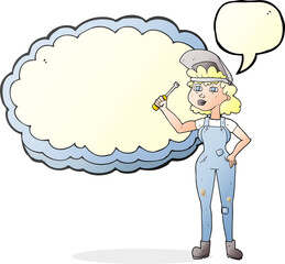 speech bubble cartoon female mechanic