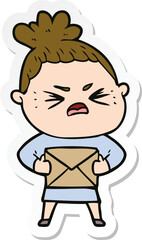 sticker of a cartoon angry woman
