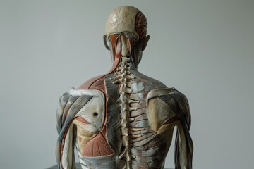 A model of a human body with a white background