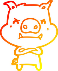 warm gradient line drawing angry cartoon pig