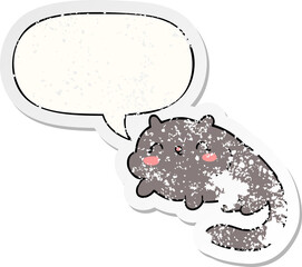 cartoon cat and speech bubble distressed sticker