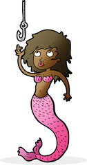 cartoon mermaid and fish hook